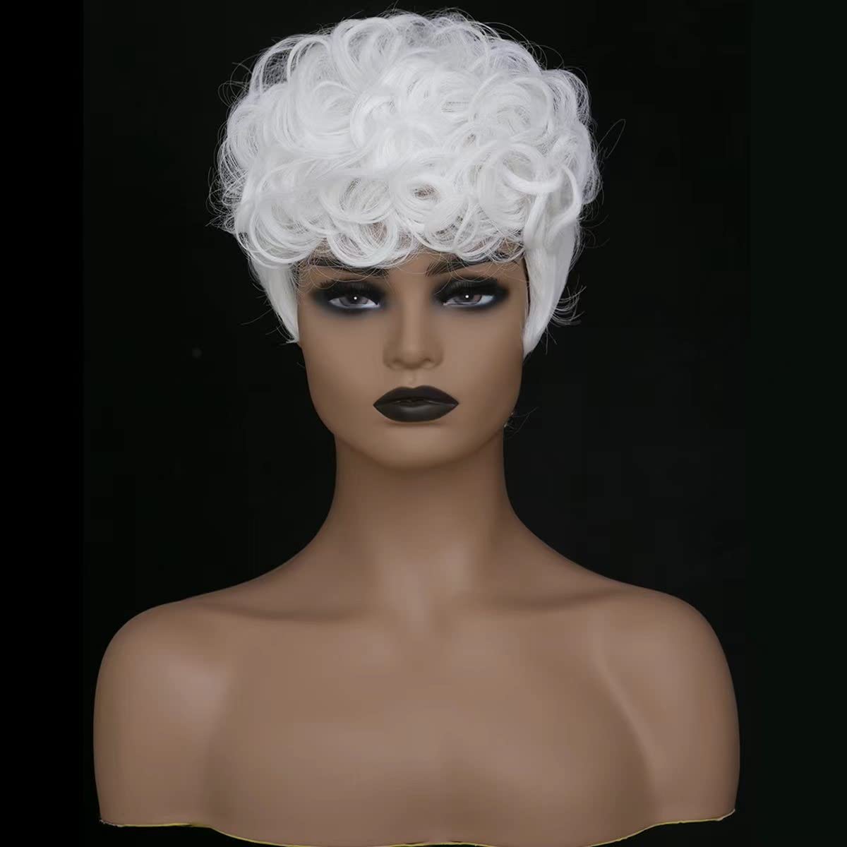 BOBCOO White Pixie Cut Wigs for Black Women, White Short