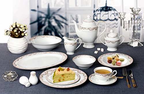Lorren Home Trends 57 Piece 'Beauty' Bone China Dinnerware Set (Service For 8 People), Pink #TOP3