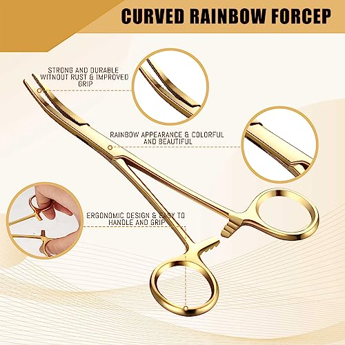 Image of BBTO Hemostat Curved and Straight Hemostat Forceps Piercing Pliers Forceps, Stainless Steel Straight and Curved Pliers, Fishing Tweezer(Gold,2 Pcs)