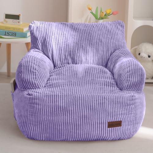 Image of MAXYOYO Kids Bean Bag Chair, Stuffed Bean Bag Sofa, Purple, Standard | Bean Bag Chair for Boys and Girls, Lazy Sofa with Pocket Floor Chair for Gaming, Reading