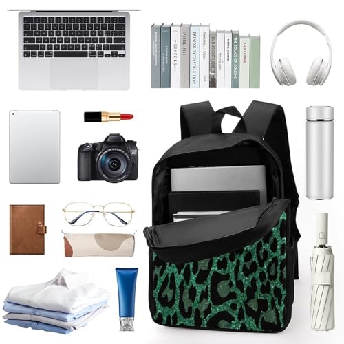 Green Glitter Leopard Print Backpack Simple Leisure Travel Backpack Outgoing Daypack 17 Inch3