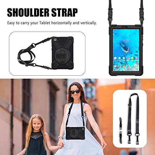Étui Lenovo Tab M8 avec support rotatif et coque de protection noire résistante