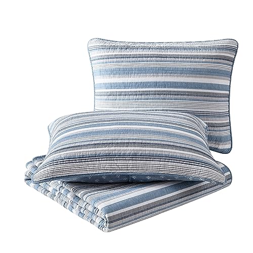 Nautica Quilt Set All Season Cotton Bedding With Matching Sham, Lightweight & Reversible, Queen, Jettison Grey/Blue/White #TOP5