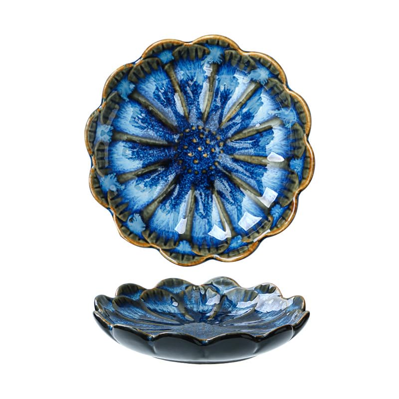 Image of JAMEND CLXP Lotus Ring Holder Dish Small Indoor Ash Tray, Ceramic Dessert Plate Trinket Jewelry Holder Organizing Necklace Earrings for Parents Friends Sister, Blue. All Jewelries Are NOT Included.
