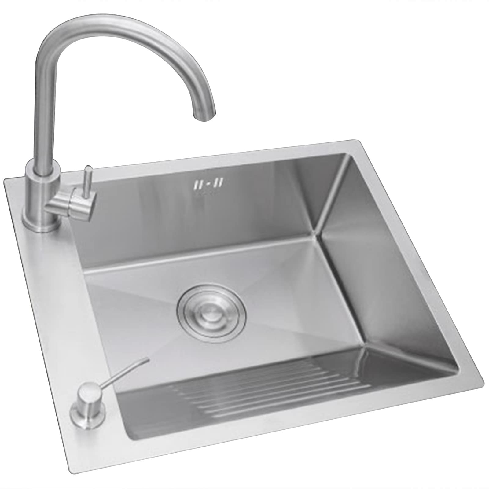 Fregadero de Cocina Balcón Fregadero de Lavandería de Acero Inoxidable Fregadero Manual con Tabla de Lavar Fregadero Individual Fregadero de Lavandería Fregadero Multifuncional Grueso/Silver2