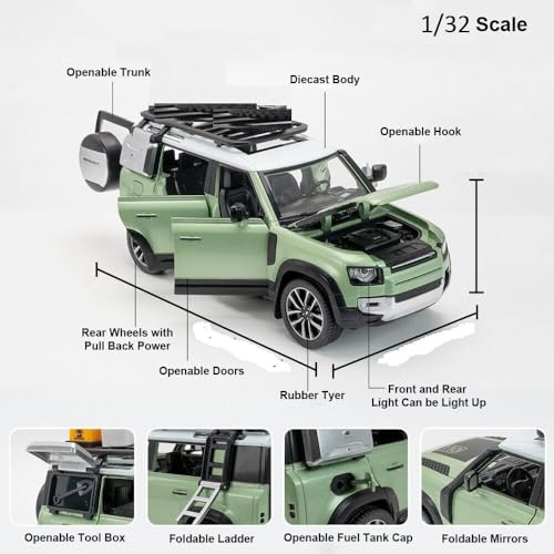 Image of eErlik Range Rover Big Size Defender 1:32 Scale Model Car Exclusive Alloy Metal Pull Back Die-Cast Car Metal Pullback Toy Car With Openable Doors&Light Music Best Gifts Toys Kids?Colors As Per Stock?