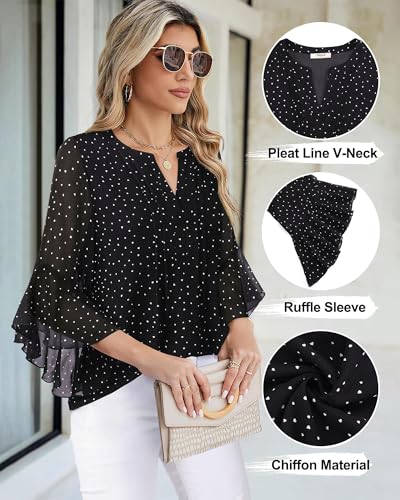 Image of Timeson Women's Short Sleeve V Neck Blouses Shirts Floral Double Layers Mesh Tunics Tops