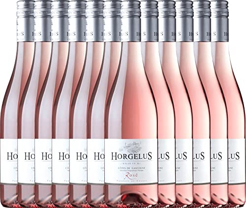 VINELLO 12er Weinpaket Roséwein - Horgelus Rosé IGP 2021 - Domaine Horgelus mit einem VINELLO.weinausgießer | 12 x 0,75 Liter