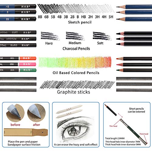 YBLANDEG-Sketching-and-Drawing-Colored-Pencils-Set-96-PiecesArt-Supplies-Painting-Graphite-Professional-Art-Pencils-KitGifts-for-Teens-Adults-Drawing-Charcoal-Tool-Set
