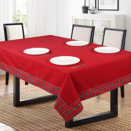 Shades of life Christmas Plain Cotton 6 Seater Rectangular Table Cover with Check Border (Red & Green, 60 * 90, Pack of 1)