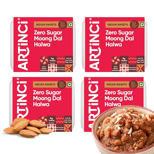 Image of Artinci Moong Dal Halwa (200 g x 4 Packs) | Sugar-Free, High Protein | Made with Desi Ghee | Low Carb, Keto & Diabetic Friendly Indian Sweet | No Added Sugar, No Preservatives | Guilt-Free Treat