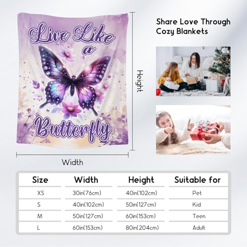 Butterfly Blanket for Women, Cute Soft Throw Gifts for Girls, Cozy Flannel Throw Blankets for Couch Office, 60"x80"