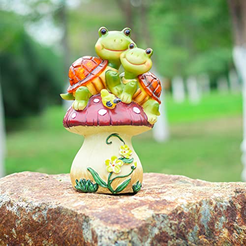 Ovewios Garden Statues Turtles Outdoor Decor, Resin Turtles Figurines Lights Sculptures With Solar Light, Lovely Turtle With Mushroom For Garden Patio Yard #TOP1
