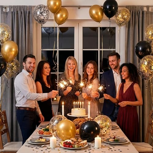 Image of Hiquaty Black and Gold Balloons,60pcs Black Balloons,12 Inch Gold Balloons,Black and Gold Confetti Balloons with Gold Ribbon for New Year Wedding Bridal Shower Party Decorations