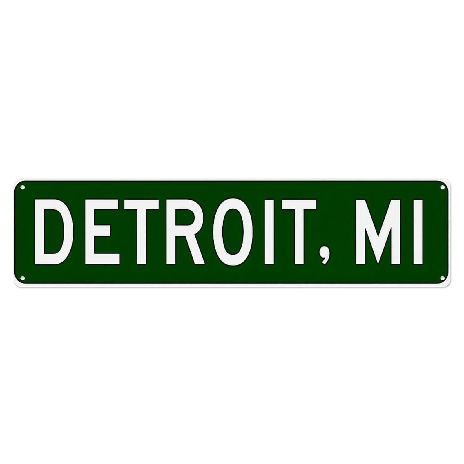 Detroit Mi Green Sign Metal Tin Sign Plaque