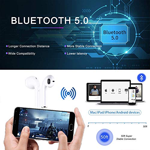 Bluetooth 5.0 Headphones EarbudsNoise Canceling Fast Charging IPX5 Waterproof Earphones in-Ear Built-in Mic 3D Sound Headsets with Deep Bass for iPhone/Android/Samsung/Air-pods Pro
