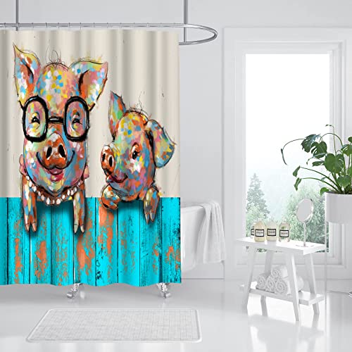 Artsbay Two Funny Pig Shower Curtain Set Colorful Cute Animal Bath Curtain Polyester Fabric Waterproof Bathroom Curtain Lovely Fantastic Washroom Decor 72" x 72"