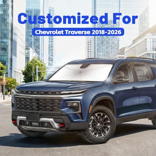 Image of Car Windshield Sun Shade for Chevrolet Traverse 2018-2026 -[Reflective Coated Fabric] Sunshade Umbrella for Front Window, Car Shades Sun Visor Keep Car Cool and Protects Interior, 1:1 Exact Fit