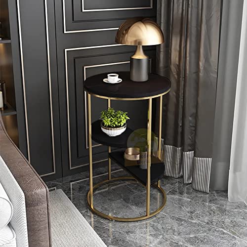Image of Wooden World Simple Modern Bedside Cabinet Farmhouse Accent Coffee Table Small Round MDF Top Metal Table Living Room Sofa. (Black)