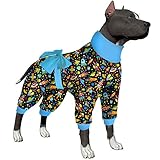 LovinPet Large Dog Onesie Pajamas/Launch Party Rockets, Aliens and Planets Black Prints/Lightweight...