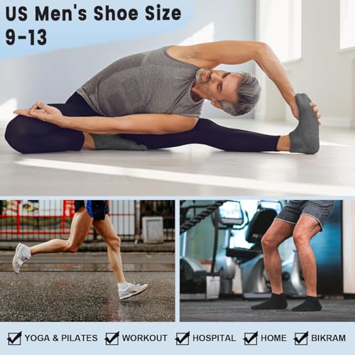 FuelMeFoot Men's Non Slip Yoga Socks with Grips Anti Slip Socks with Cushion for Hospital, Pilates, Fitness Grippy Socks 5