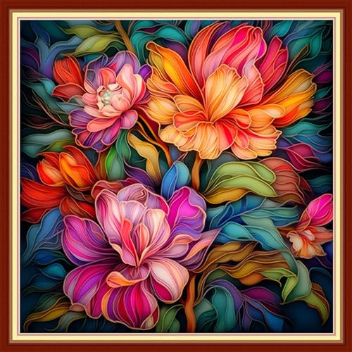 Image of Dimxvean Stamped Cross Stitch Kits,Cross Stitch Kits for Adults Beginners,Embroidery Kits Full Range of Cross Stitch Stamped Kits Needlepoint Kits Cross Stitch Patterns-Magic Flower 18x18 inch