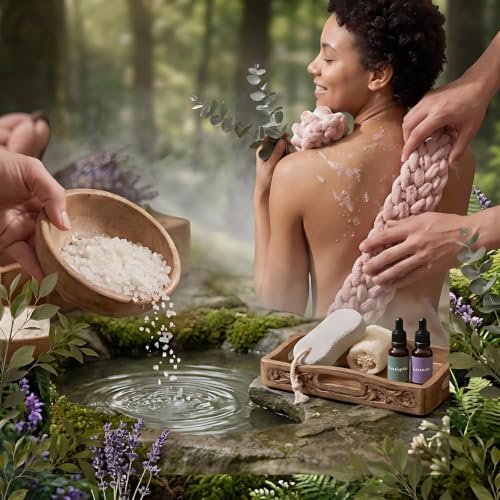 Image of 3-in-1 Bath Essentials Set with Exfoliating Body Sponge, Mesh Bath Scrubber & Soft Facial Cleansing Sponge | Spa Kit for Deep Cleansing, Daily Shower & Body Care for Men & Women