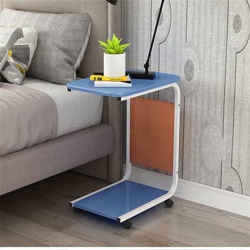 HJYBFA Mesa portátil Moderna en Forma de C con Ruedas y Bolsillo Lateral para Colocar sobre la Cama, Ideal para sofá o mesita de Noche.