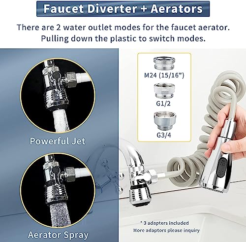 Image of CECEFIN Kitchen Sink Sprayer Hose Attachment, Recoil Hose & Holder, Pressurized Water Saving Aerator & Diverter Valve, Faucet Sprayer Attachment Set