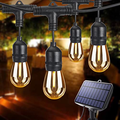 Solar String Lights Outdoor, 51Ft Solar Powered Patio Lights With 16 Plastic Hanging S14 Edison Vintage Bulbs, Shatterproof, Commercial Grade, Waterproof Outdoor String Lights For Gazebo, Bistro, Yard #TOP16