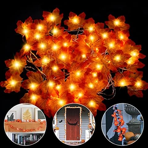 2 Packs Total 9M 60LEDs Autumn Decorations Maple Leaves String with Lights, Autumn Home Outdoor Decor Fall Garland Thanksgiving Decorations Autumn Halloween Decor Garland for Christmas Festival Party Cover