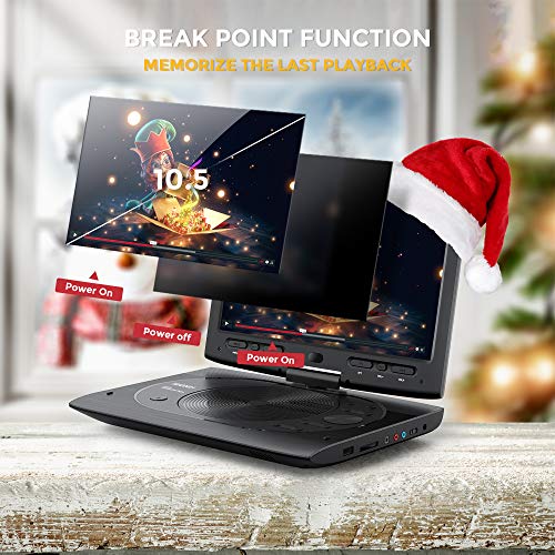MYDASH Portable DVD Player 12.5" for Car, Kids DVD Player with 10.1" HD Swivel Display Screen, SD Card Slot and USB Port, Car Headrest Mount Provided, Exclusive Button Design, Black