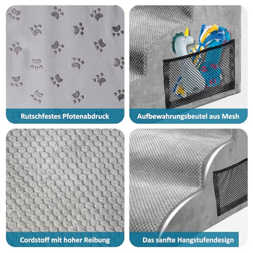Zvonema Hundetreppe, wasserdichte Hundetreppe 40 cm Hoch, rutschfeste 3 Stufen Treppe für Hunde, Verletzungsprophylaxe Hochwertige Schwamm Katzentreppe, Waschbar Hunderampe für Sofa Bett Auto