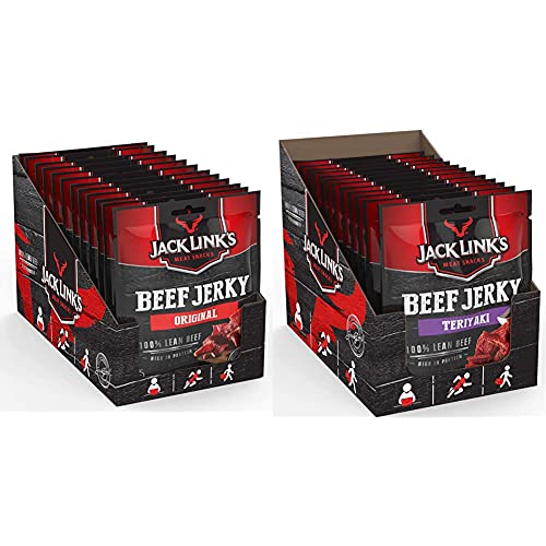Jack Links Beef Jerky Original - 12er Pack (12 x 70 g) - Proteinreiches Trockenfleisch vom Rind & eef Jerky Teriyaki - 12er Pack (12 x 40 g) - Proteinreiches Trockenfleisch vom Rind Cover