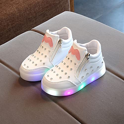 Boys Girls 𝐂ombat Boots Led Lace Up Side Zipper Ankle Booties Anti Water Pearl Decoration Walking Booties3