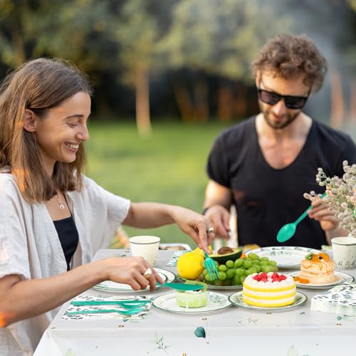 Image of Funnymoom 452 Pcs Sage Green Party Decorations for 50 Guests, Eucalyptus Theme Paper Plates Napkins Cups Tablecloth Cutlery Straws for Bridal Baby Shower Birthday Wedding Party Decorations Supplies