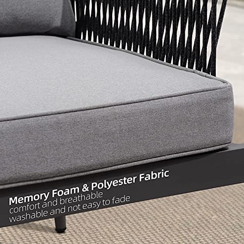 Image of DEVOKO 4 Seater Outdoor Rope Patio Sofa Set for Balcony, Backyard, Lawn, Garden, Indoor, Poolside, Deck (Black & Dark Grey)