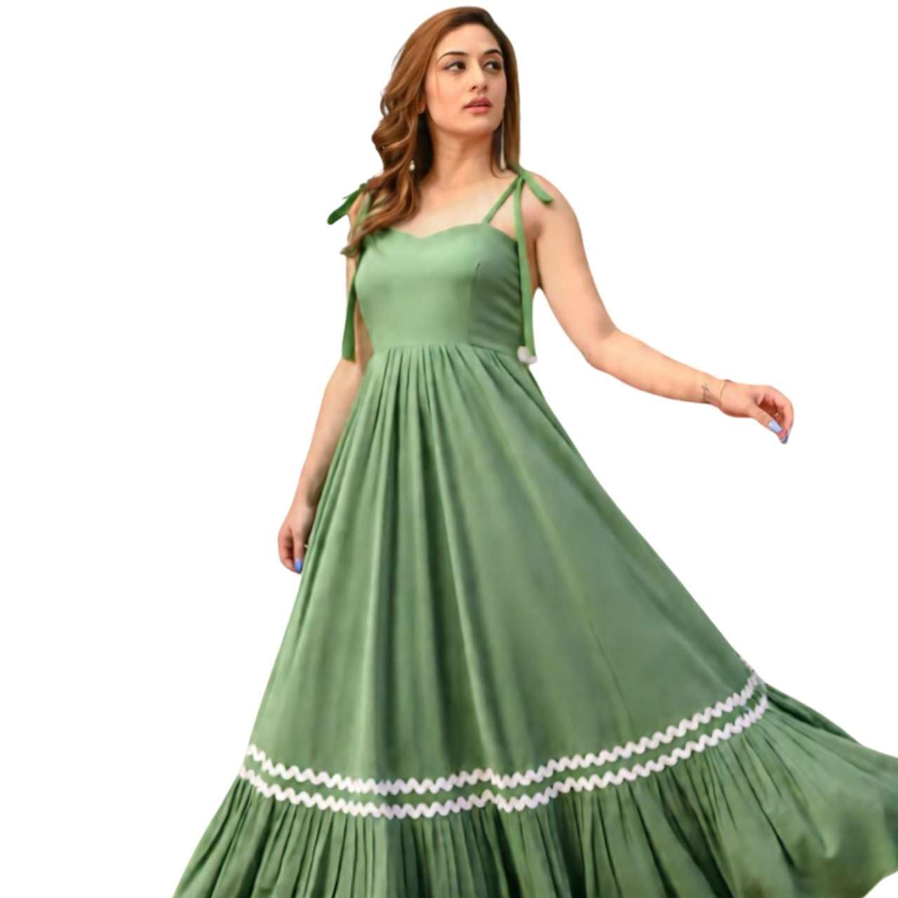 cs cloth shine CS Women's Long Maxi Gown with Shoulder Ribbon Tie-Up Dress, Stylish & Trendy - Fit and Flare Sleeveless Square Neckline Western Dress, Casual Beach Long Dress for Women-picture-37
