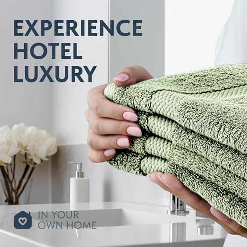 Image of White Classic Luxury Mint Green Hand Towels - Soft 100% Turkish Cotton | Highly Absorbent Hotel spa Bathroom Towel Collection | 16x30 Inch | Set of 6