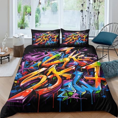 Housse de couette 140x200 microfibre imprimée graffiti style urbain - 2
