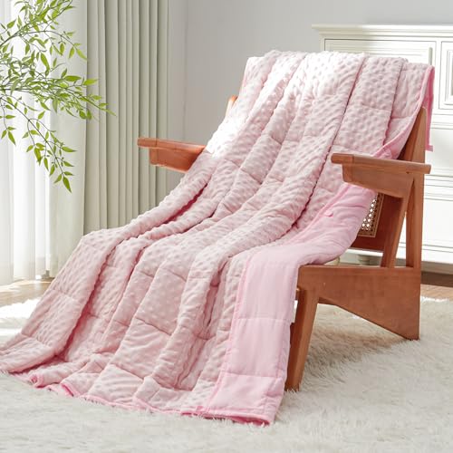 Image of Uttermara Minky Weighted Blanket for Adults, 60x80 Inches 15lbs Queen Size | Cozy Warm; Breathable; Cooling Soft Minky Dots; Filled with Glass Beads; Washable Heavy Throw for Sleep and Calm; Pink