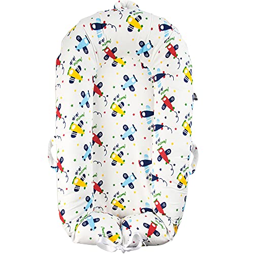 Newborn Baby Lounger Cover Only for Dock A Tot Deluxe Baby Nest Sleep Pod Change Extra Cover 100% Cotton Co Sleeping Replacement Cover Only Boys Girls (Fits Dockatot Deluxe+) (Beige, Airplane)