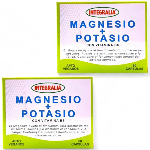 Integralia Magnesio y Potasio - Pack Ahorro 2 x 60 Cápsulas - Suplemento para Reducir Fatiga, Apoyo Muscular y Nervioso, Reforzado con Magnesio y Potasio para Energía Diaria - Apto para Veganos