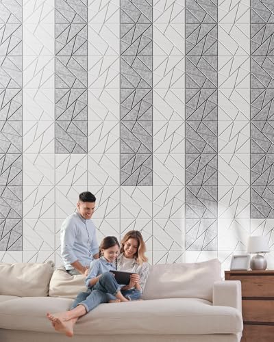 Image of 12 Pack Geometric Design Sound Proof Foam Panels for Walls 12 inchx12 inchx0.4 inch Fabric | Noise Reduction with Flexible DIY Layout, Decorative, Cuttable, Self-Adhesive Acoustic Panels for Home Office Studio