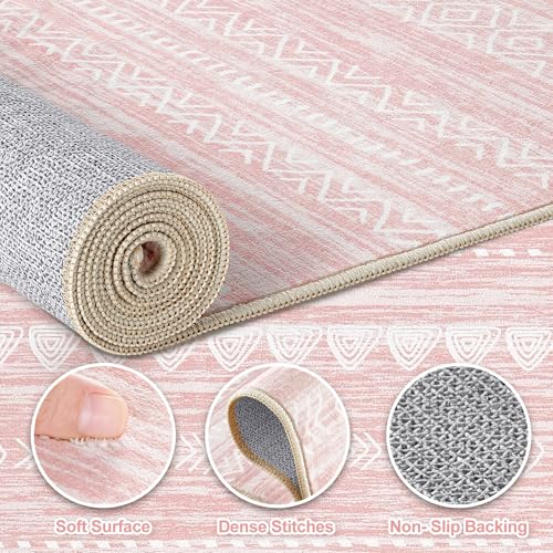 Nakagishi Pink Rugs for Bedroom Girls: 8x10 Washable Boho Large Neutral Cute Soft Area Rug Modern Indoor Floor Non Slip Accent Carpet for Living Room Nursery Kids Playroom Preppy Room Dorm Baby Room
