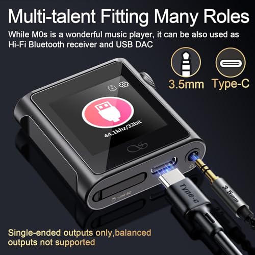 Image of SHANLING M0s MP3 Player Portable Hi-Res Audio Player, 1.54-Inch Touch Screen Hi-Fi Lossless Sound Music Players with 32GB, Bluetooth 5.0 LDAC, USB DAC /AMP, Up to 10 Hours Playback, Black