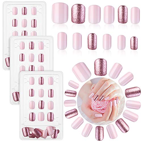 72 Pieces False Nails Press on Fake Fingernails 12 Sizes Glitter Sequin Artificial Nails Short Medium Full Cover False Nail Tips in 3 Boxes with Nail File Sticks for Nail Art Salon DIY Decoration
