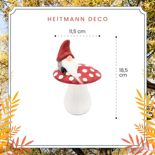 HEITMANN DECO Toadstool with Gnome - Ceramic Figure in White/Red, Approx. 18 cm - Fairytale Autumn Decoration for Window Table & Shelf - Image 4