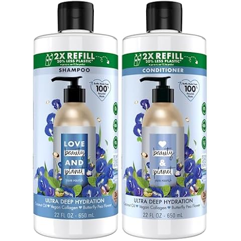 Love Beauty And Planet Shampoo and Conditioner, Coconut Oil & Vegan Collagen, Ultra Deep Hydration - Sulfate-Free Shampoo and Conditioner for Damaged, Dry Hair, Scented, Refill, (2 Piece Set) Cover