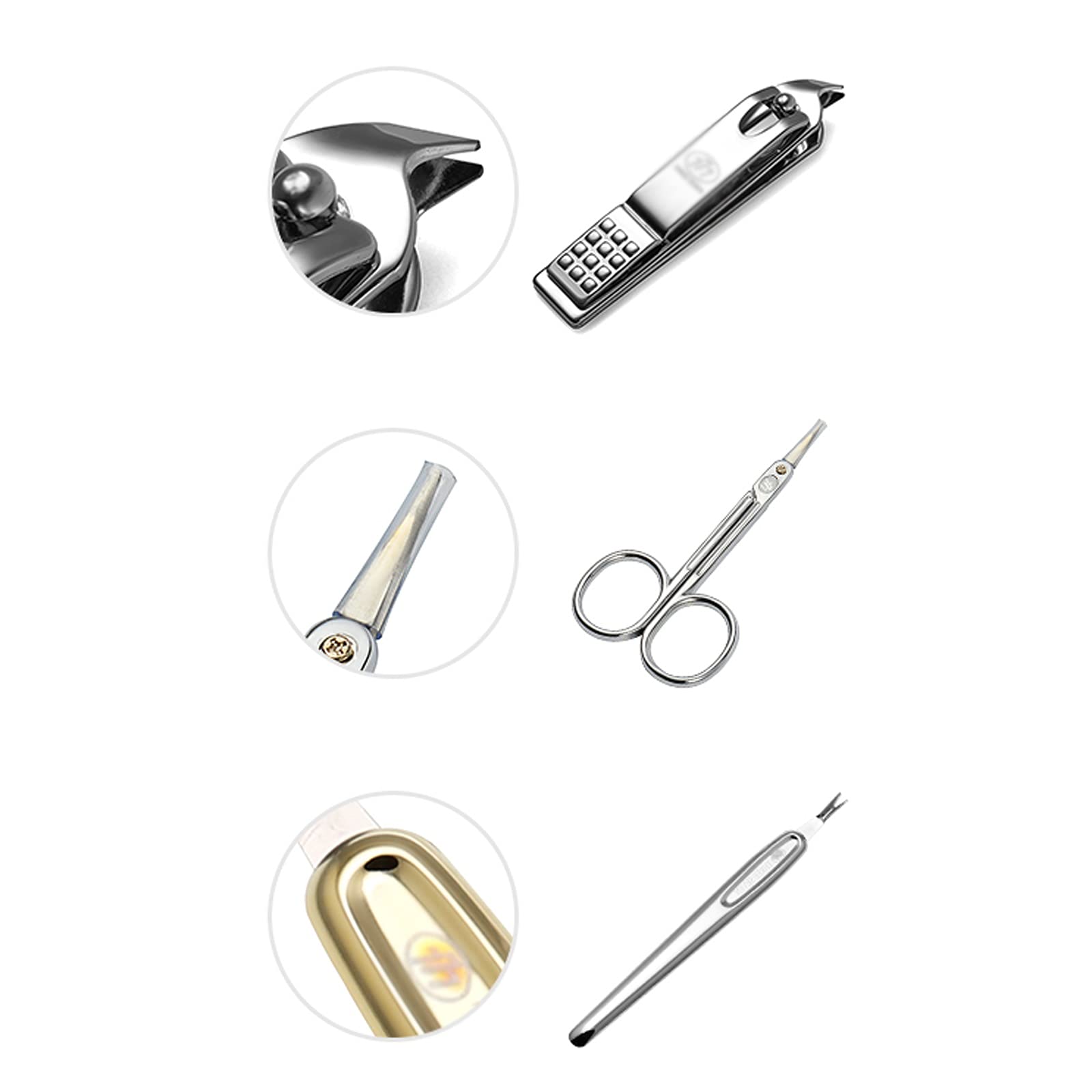 Juego de cortaúñas Cortaúñas, cortaúñas profesionales, herramientas for el cuidado de las uñas, kit de pedicura de acero inoxidable 7 en 1 con estuche de viaje portátil (oro/plata) Herramientas de ped